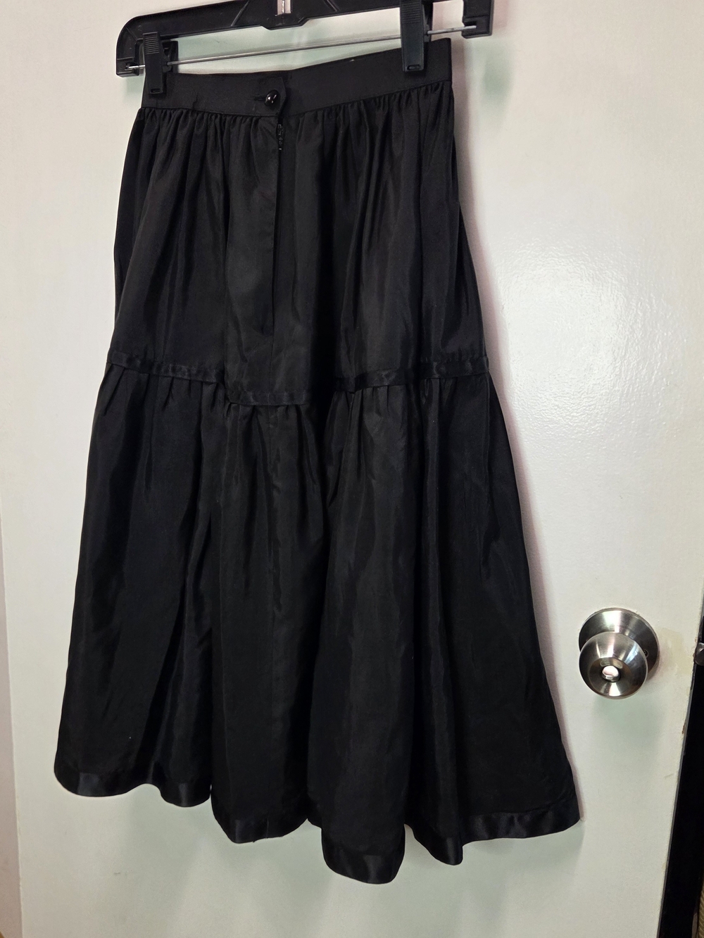 VTG R&R Silk Tiered Maxi Skirt Black Satin Trim Whimsigoth Goth 36 XS